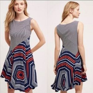MAEVE Anthropologie Red White Blue Dress Size Medium Nautical Stripe Sleeveless